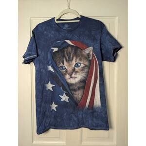 The Mountain Cat American Flag Graphic T Shirt Women's Medium Tie Dye(758)